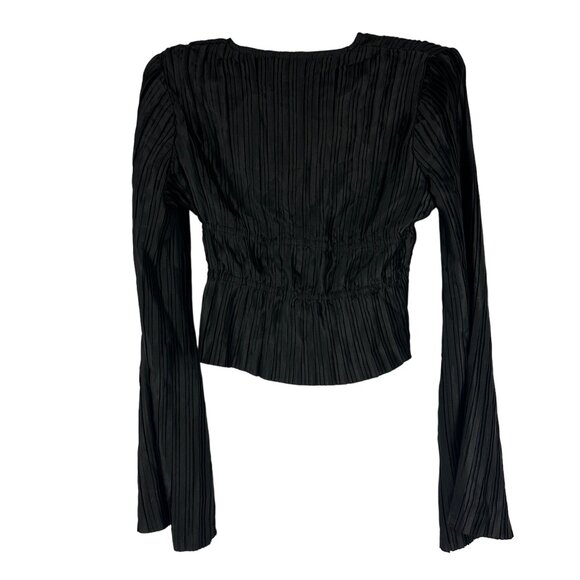 Blue b. Black Long Sleeve Pleated Top Rhinestone Drawstring Detail Size S - Picture 3 of 8